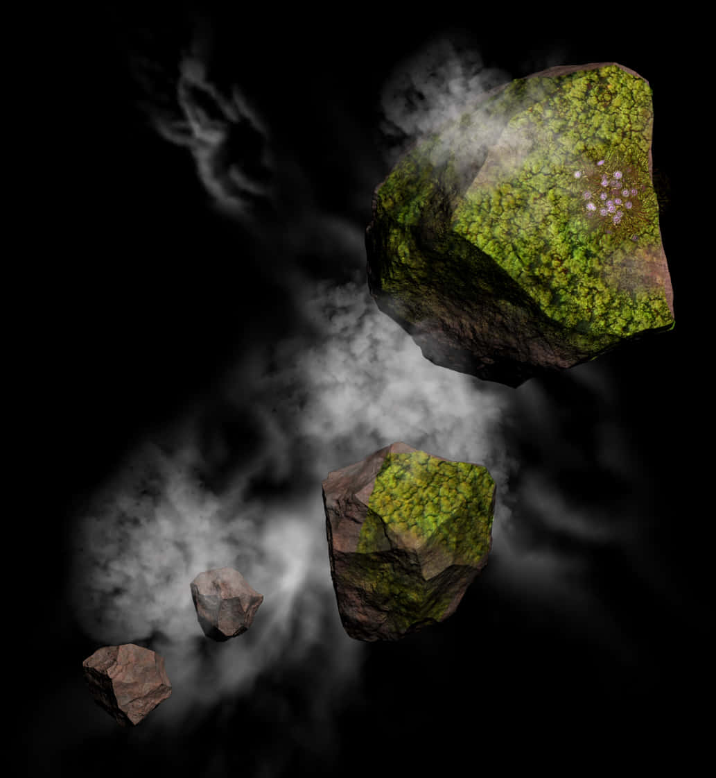 Mossy Rocks Floatingin Mist PNG image