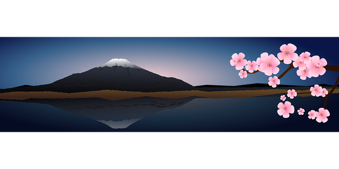Mount Fuji Cherry Blossoms Reflection PNG image
