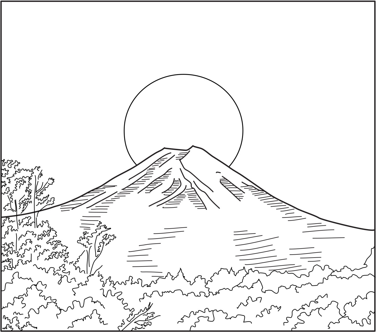 Mount Fuji Silhouetteat Dawn PNG image