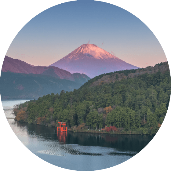 Mount Fuji Sunset Torii Gate Reflection PNG image