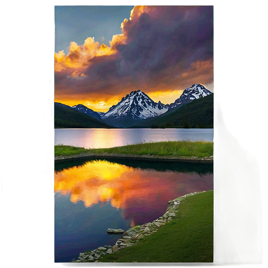 Mountain And Lake Sunset Png Sot PNG image