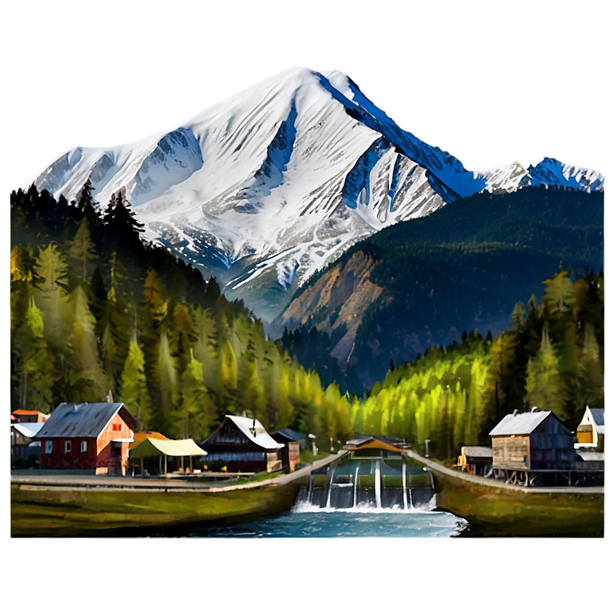 Mountain Town Landscape Png 90 PNG image