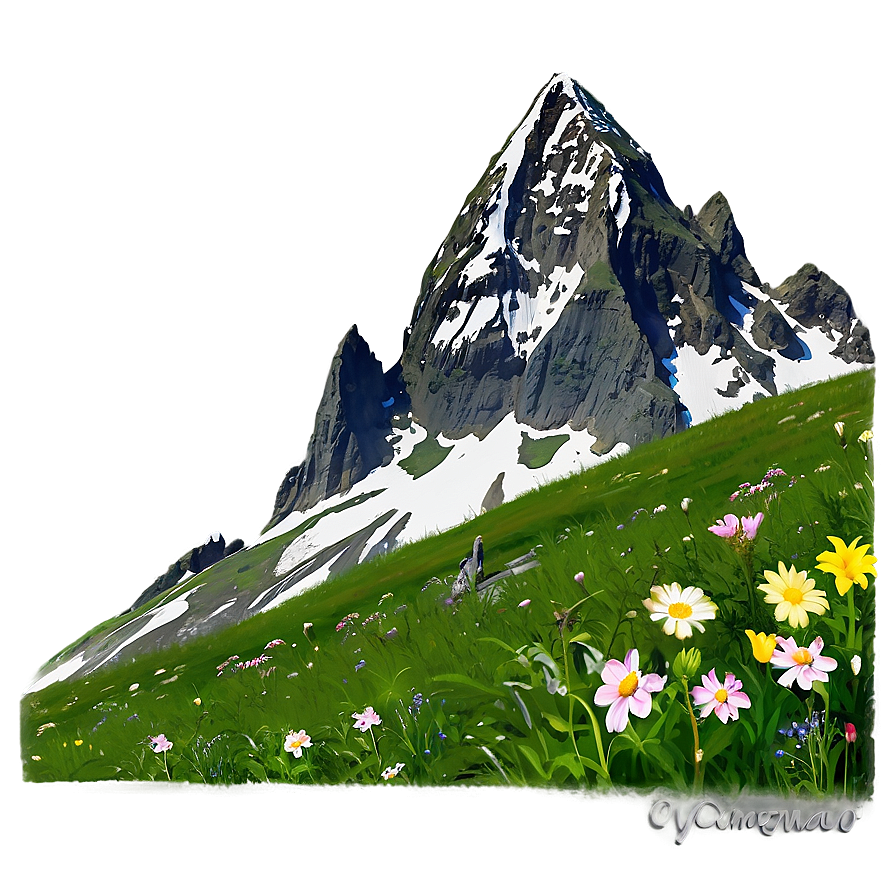 Mountain With Flowers Png 05032024 PNG image