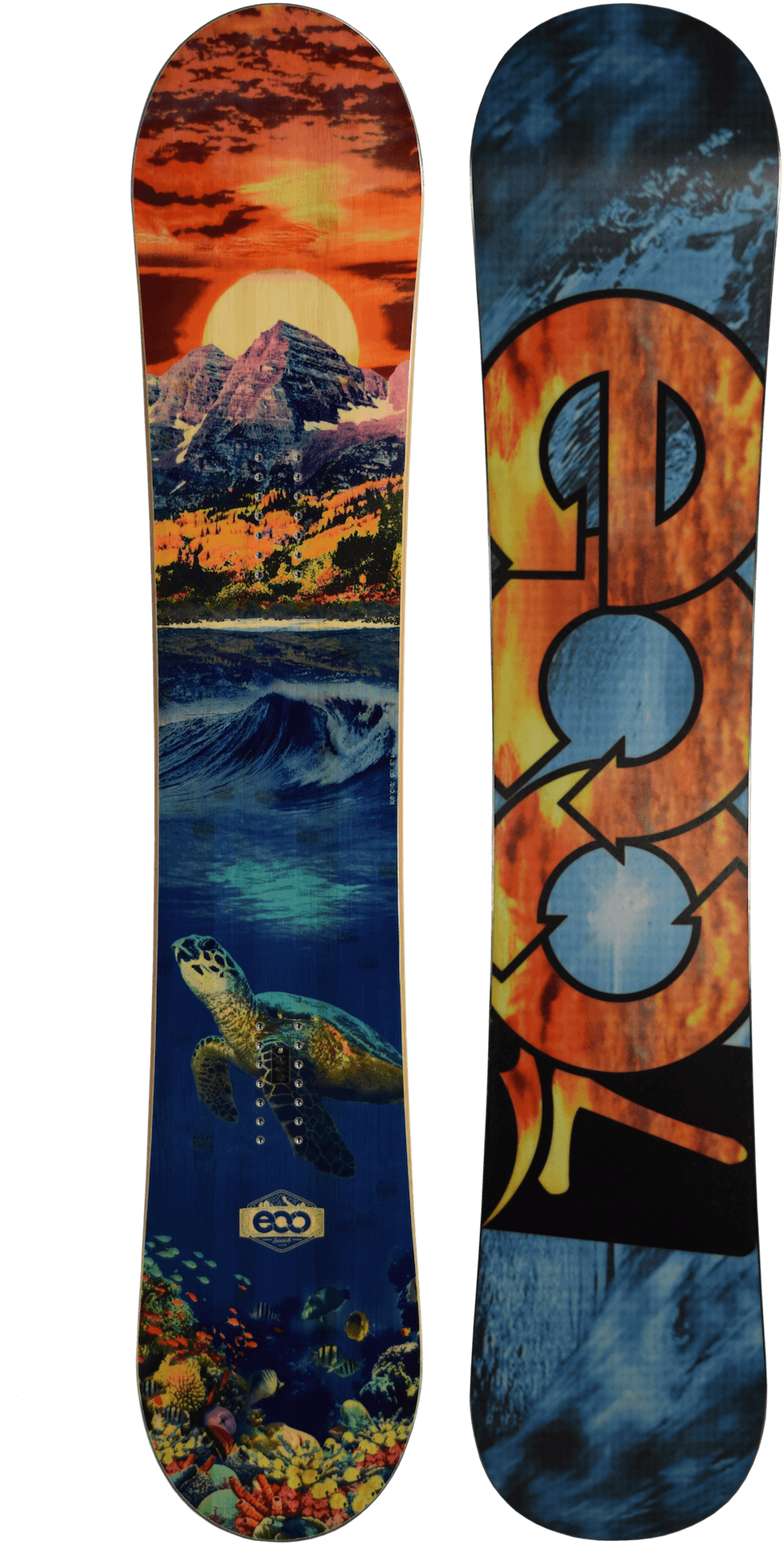 Mountainand Ocean Themed Snowboards PNG image