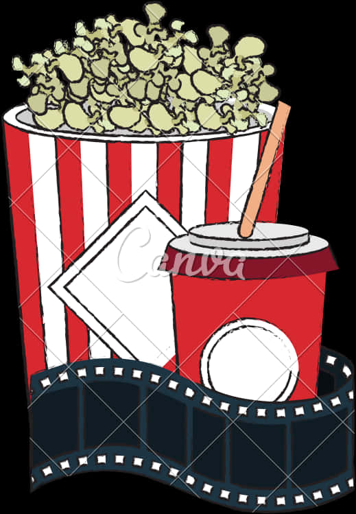 Movie Night Popcornand Drink Clipart PNG image
