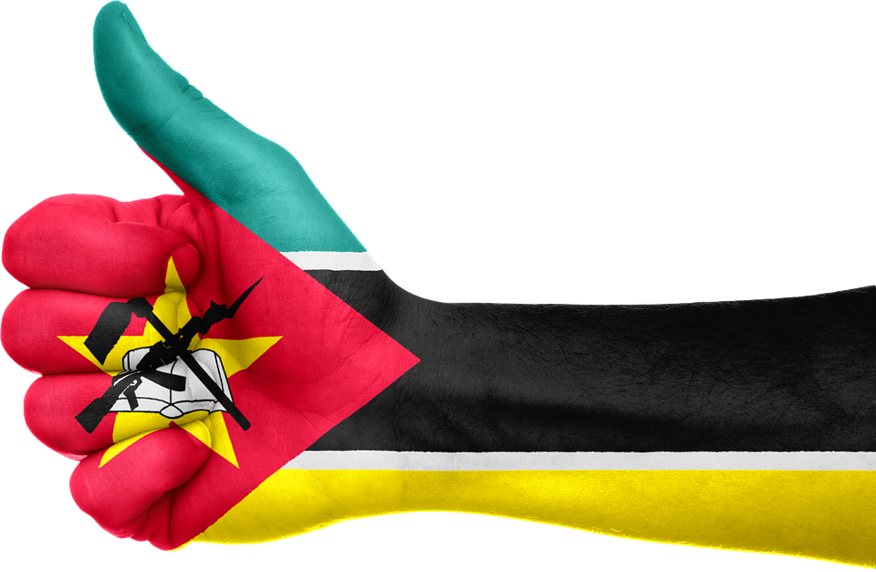 Mozambique Flag Painted Hand Gesture PNG image