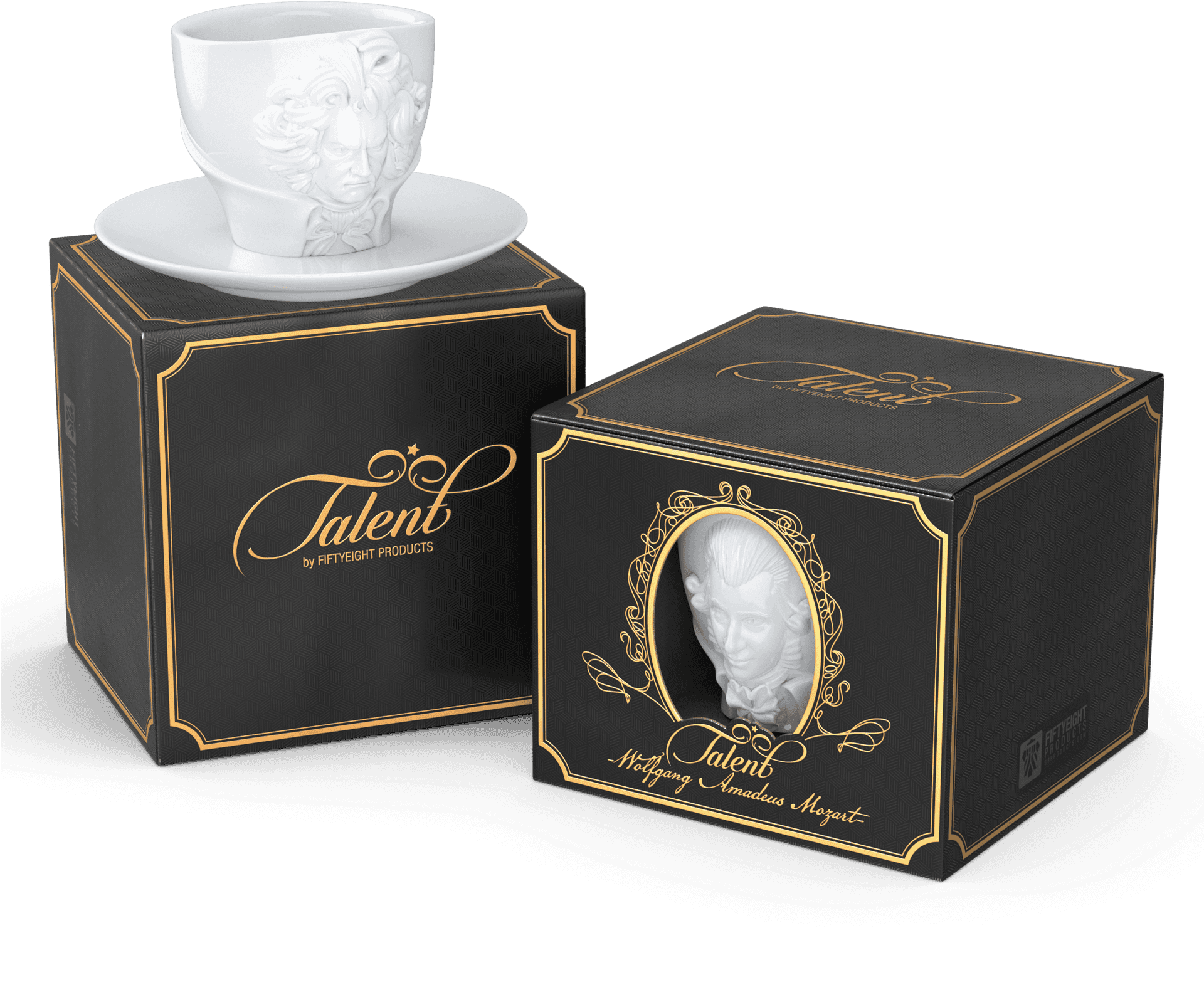 Mozart Inspired Cupand Packaging Design PNG image