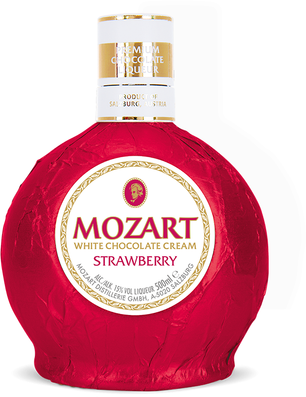 Mozart White Chocolate Strawberry Liqueur Bottle PNG image