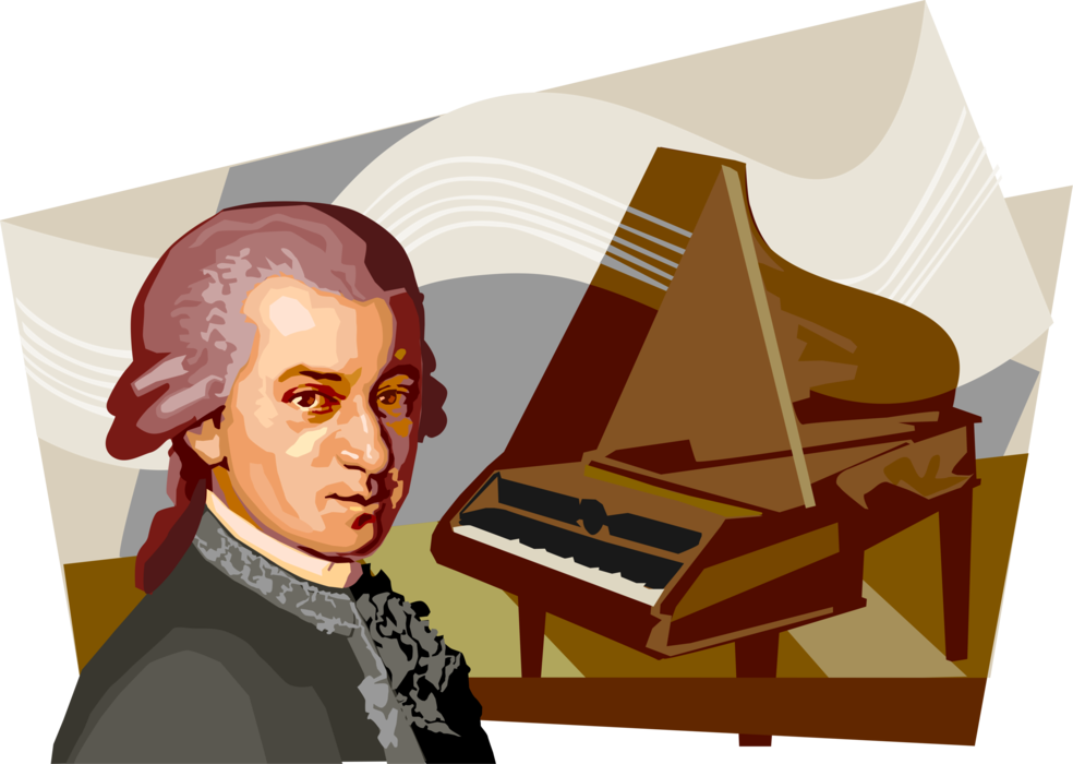 Mozartand Piano Illustration PNG image