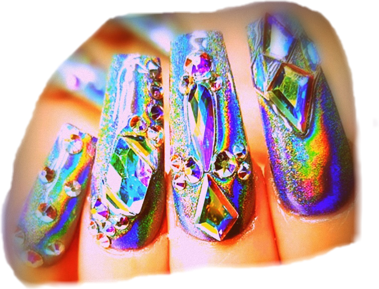 Multicolor Gemstone Nail Art PNG image