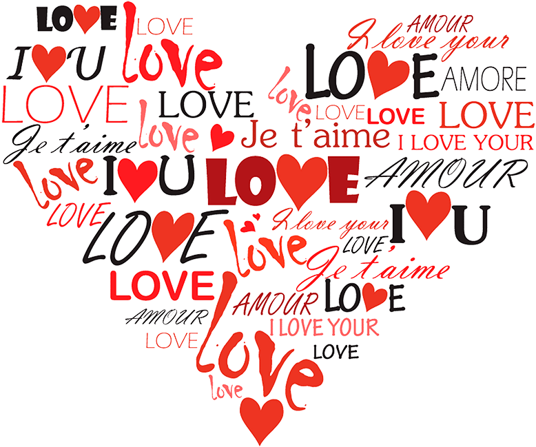 Multilingual Love Expressions PNG image