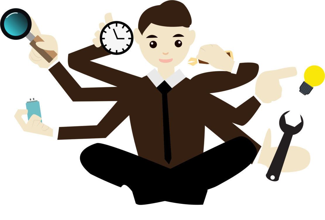 Multitasking Professional Cartoon Character PNG image