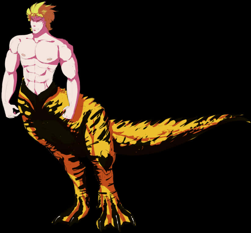 Muscular Anime Characterwith Tiger Lower Body PNG image