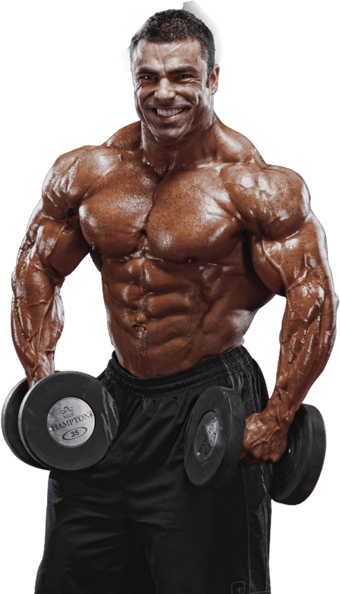 Muscular Man Holding Dumbbell PNG image