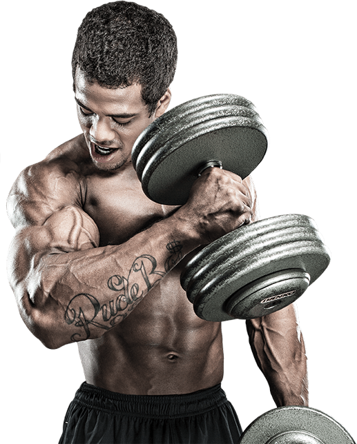 Muscular Man Performing Bicep Curl PNG image