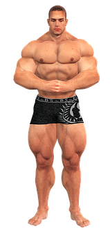 Muscular Man Posingin Black Shorts PNG image
