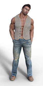 Muscular Manin Vestand Jeans PNG image