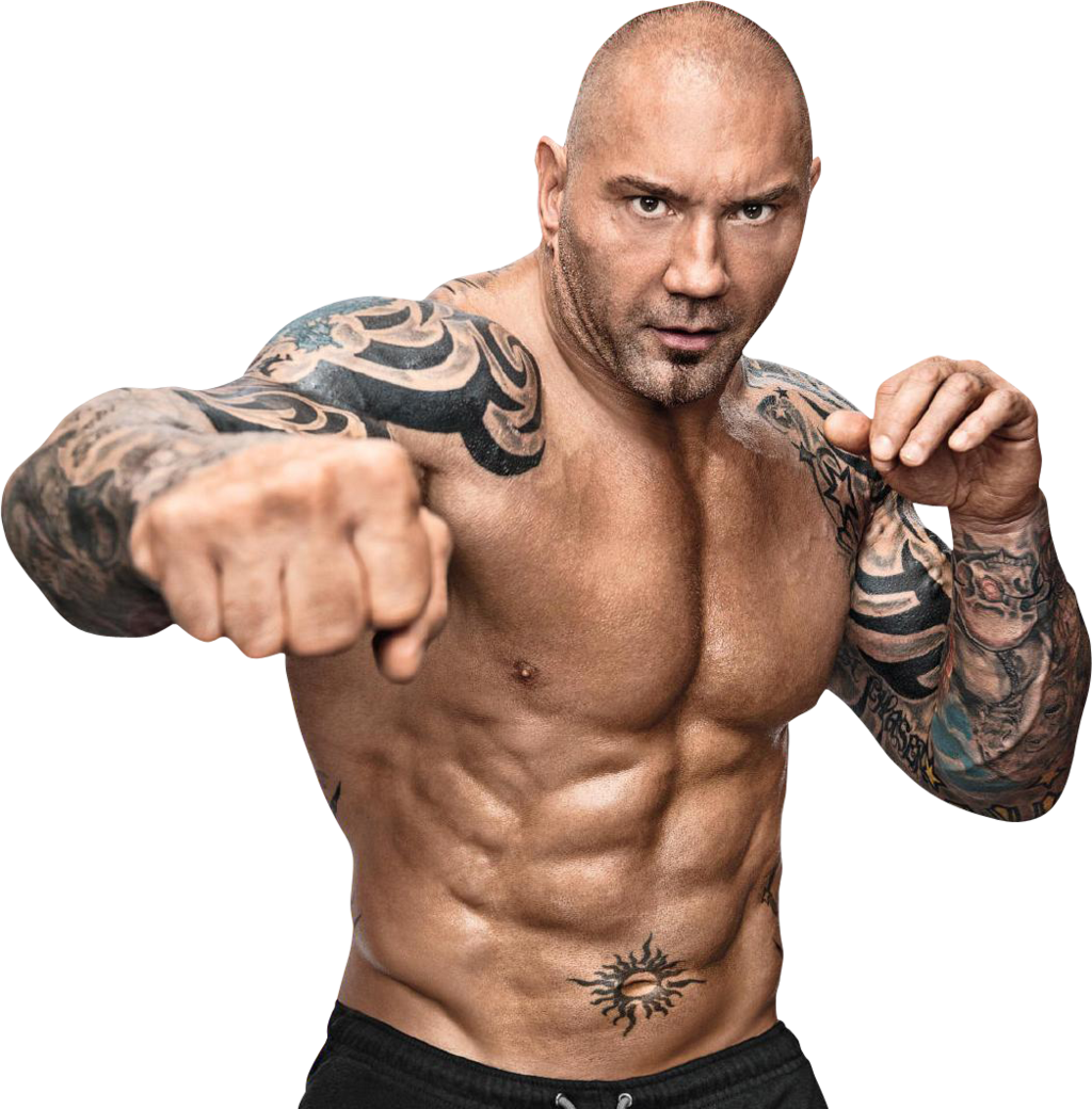 Muscular Tattooed Man Pointing PNG image