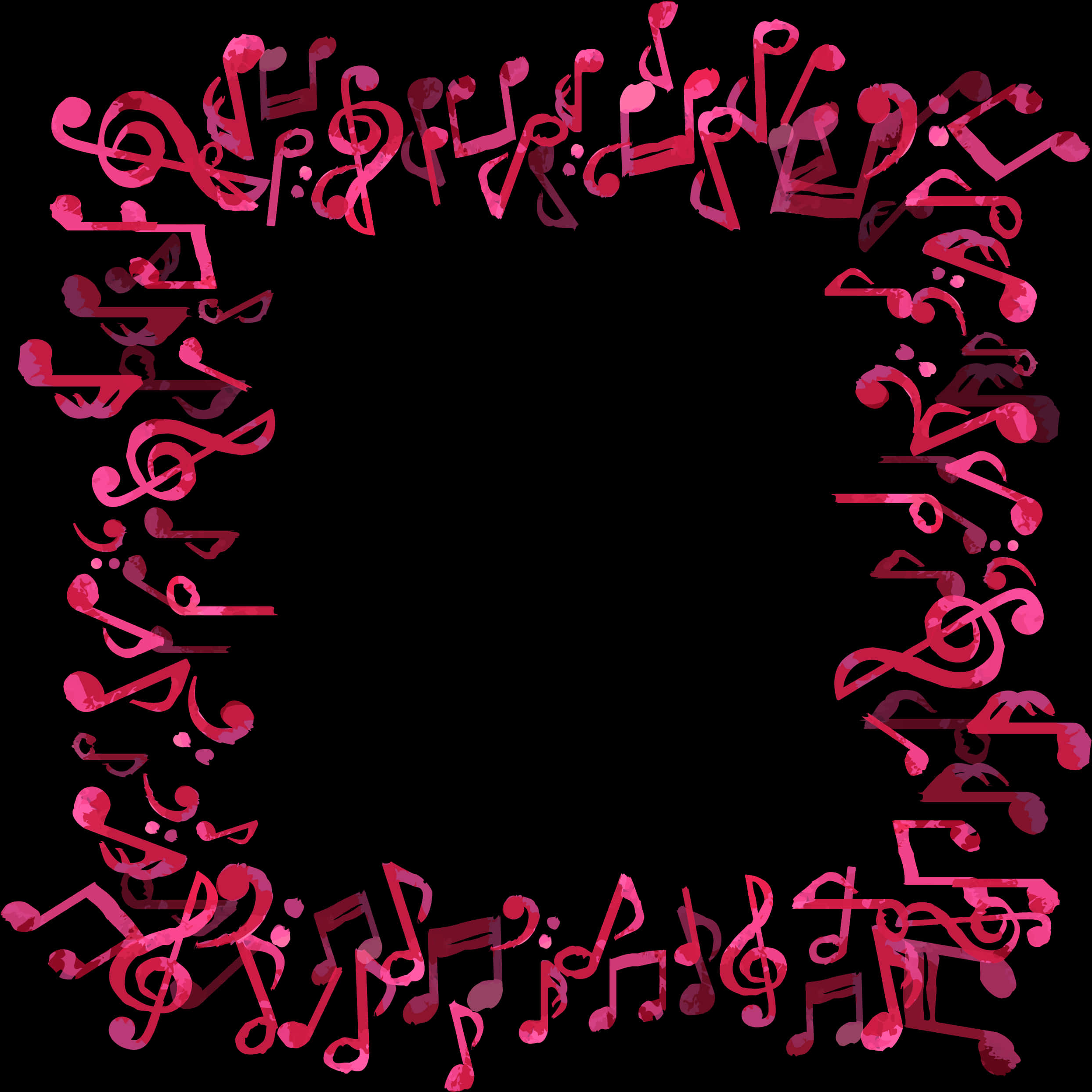 Musical Notes Border Design_ Pink Black Background PNG image