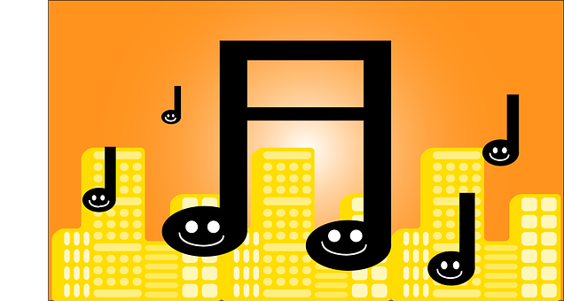 Musical Notes Cityscape Illustration PNG image