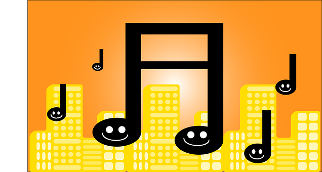 Musical Notes Cityscape Sunset PNG image