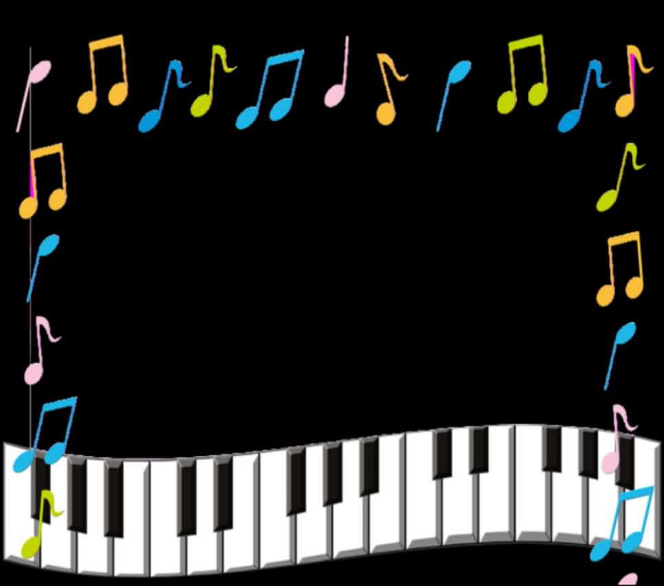 Musical Notesand Piano Keyboard Frame PNG image