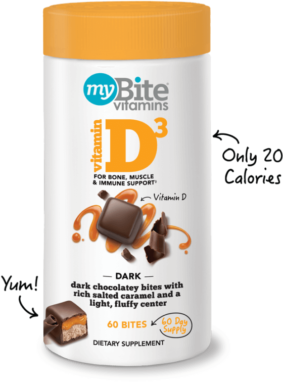 My Bite Vitamin D3 Chocolate Caramel Supplement PNG image