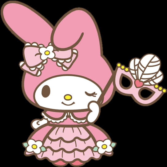 My Melodyin Pink Dresswith Mask PNG image