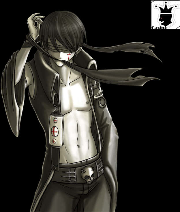 Mysterious_ Anime_ Boy_with_ Scarf_and_ Skull_ Belt_ Buckle PNG image