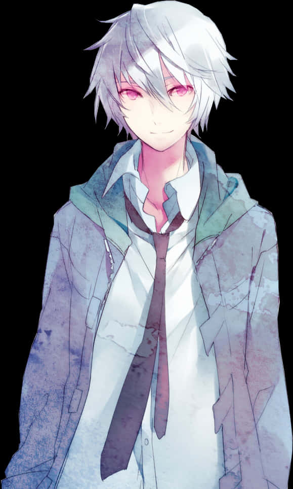 Mysterious_ Anime_ Boy_with_ Silver_ Hair PNG image