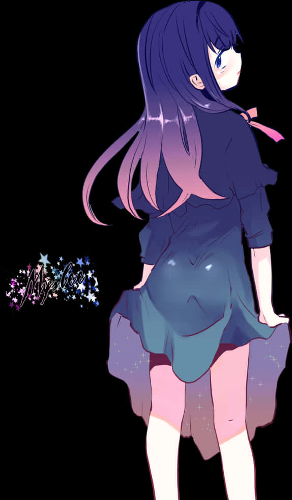 Mysterious_ Anime_ Girl_ Glance_ Back PNG image