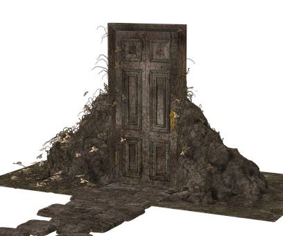 Mysterious Door Surroundedby Rubble PNG image