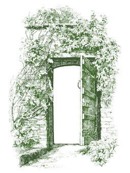 Mysterious Green Doorway Vintage PNG image