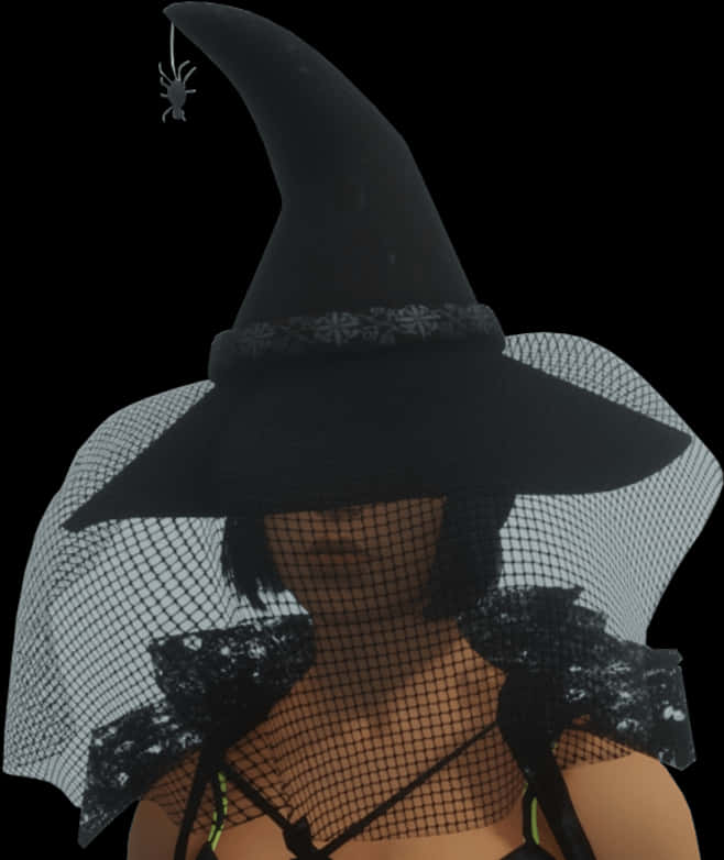 Mysterious Witch Hatwith Spider Earring PNG image