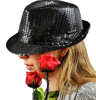 Mysterious Womanwith Hatand Roses PNG image