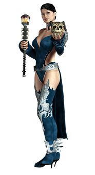 Mystic_ Sorceress_with_ Skull_and_ Staff PNG image
