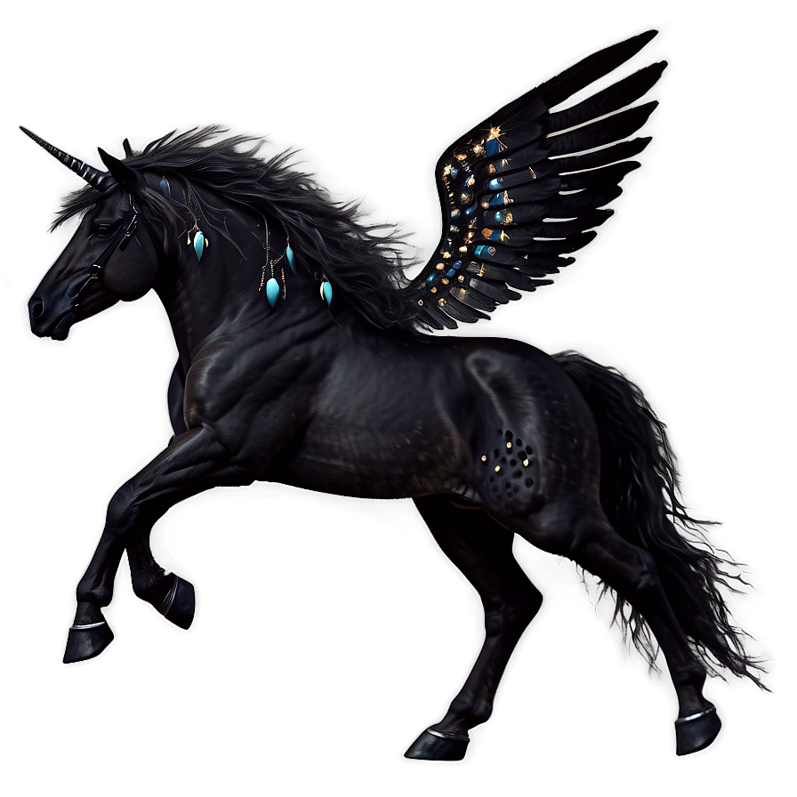 Mystical Black Unicorn Horse Png 20 PNG image