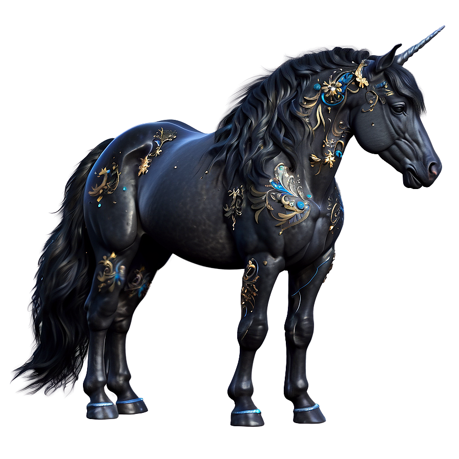 Mystical Black Unicorn Horse Png Hex PNG image