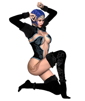 Mystical_ Blue_ Haired_ Fantasy_ Figure PNG image