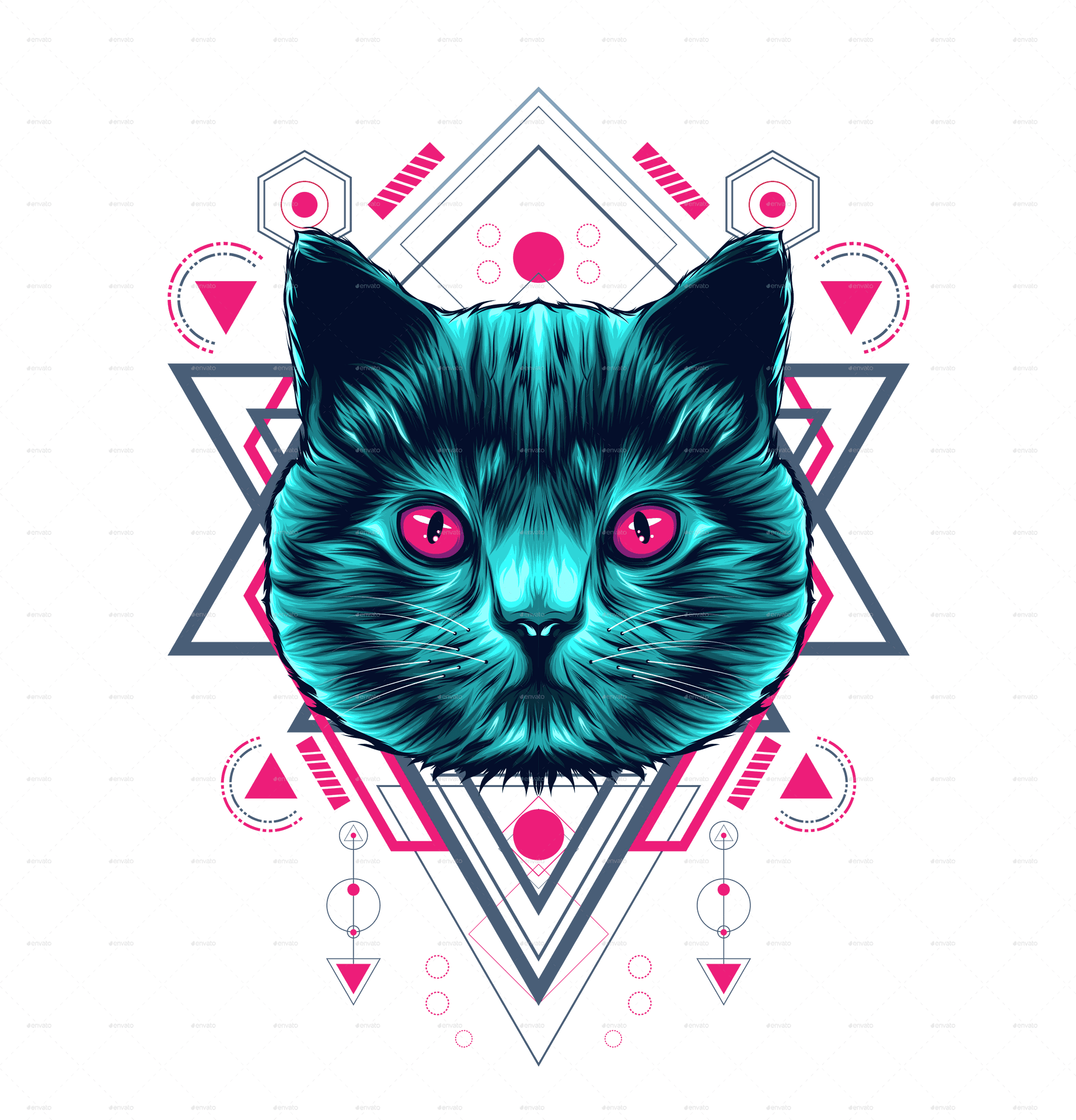 Mystical Cat Sacred Geometry Art PNG image