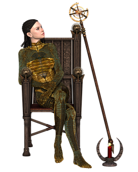 Mystical Throneand Staff Girl PNG image
