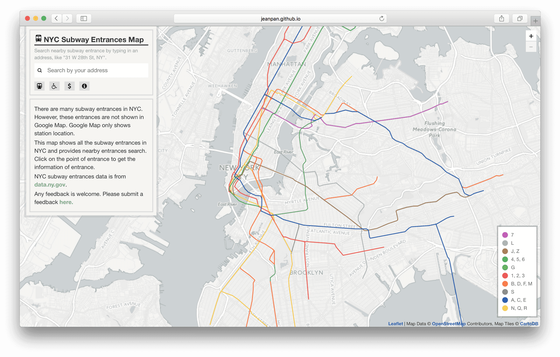 N Y C Subway Entrances Map Screenshot PNG image