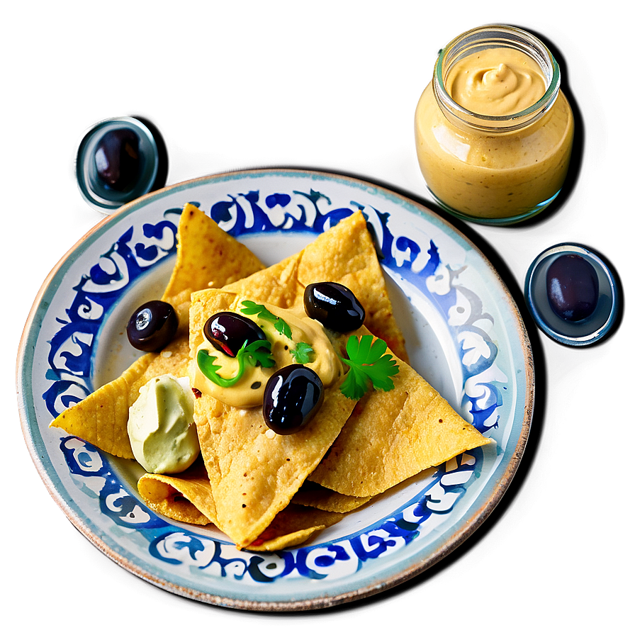 Nachos With Hummus And Olives Png Ege PNG image