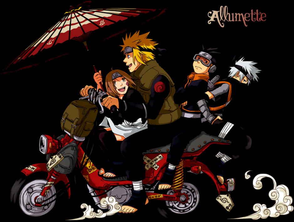 Naruto Characters Motorcycle Ride PNG image