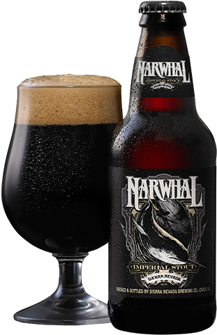 Narwhal Imperial Stout Beer Bottleand Glass PNG image