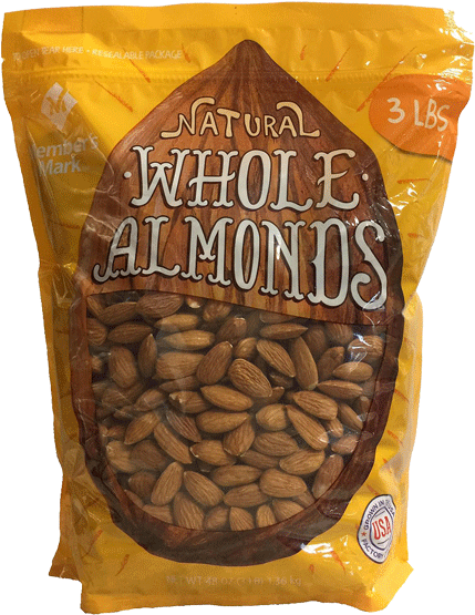 Natural Whole Almonds Packaging3lbs PNG image