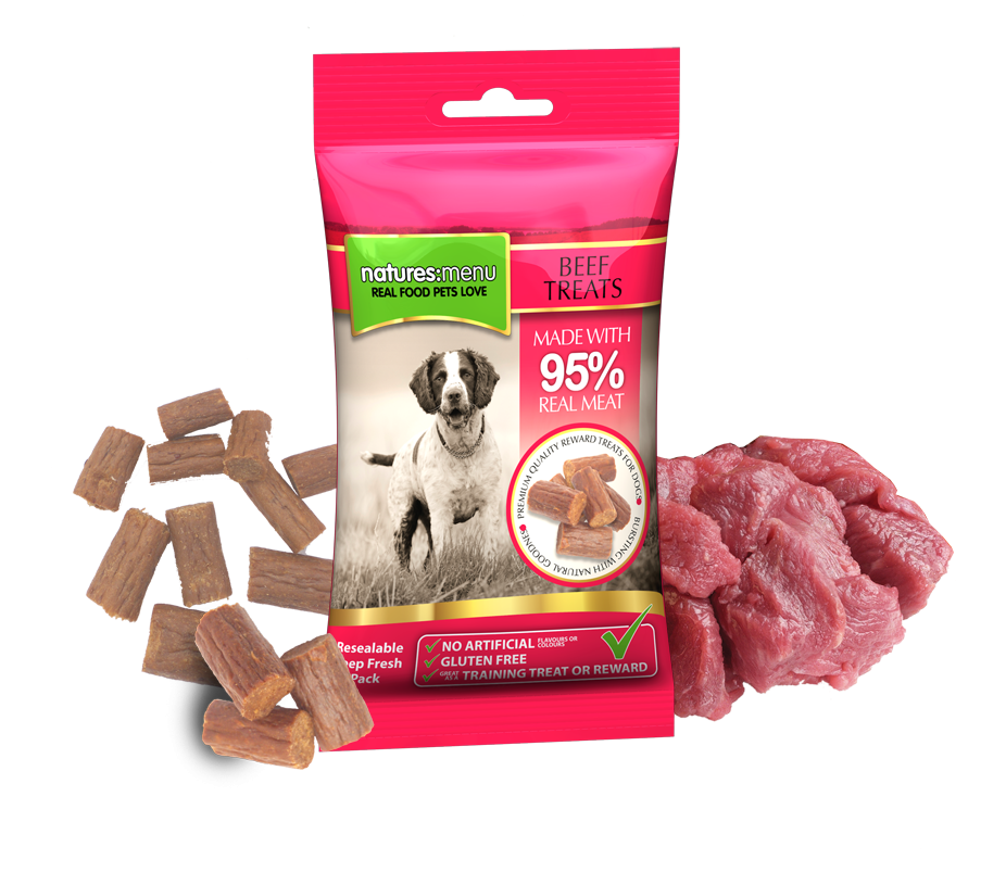 Natures Menu Beef Treats Dog Food Package PNG image