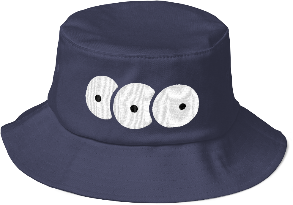 Navy Blue Bucket Hat With Eyes Design PNG image