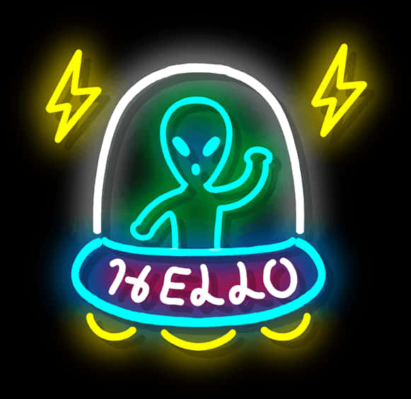 Neon Alien Greeting U F O PNG image