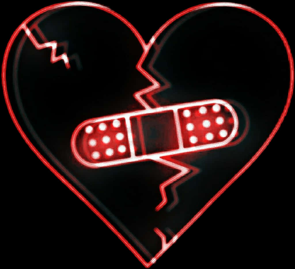 Neon Broken Heartwith Bandaid PNG image